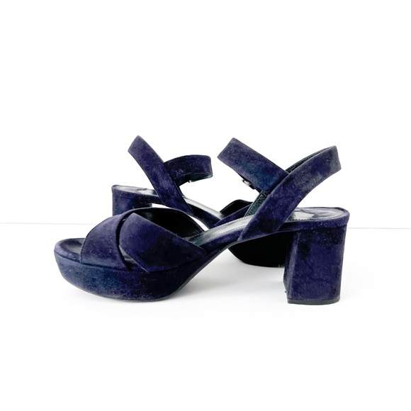 Prada Size 37.5 Women's Platform Ankle Strap Suede Sandals in Blue - Picture 2 of 10